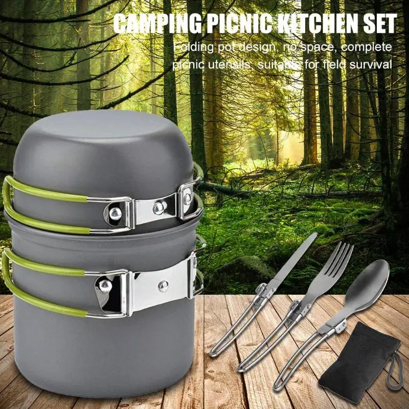 

Outdoor Camping Cookware Pot Set Portable 1-2 Person Picnic Kitchenware