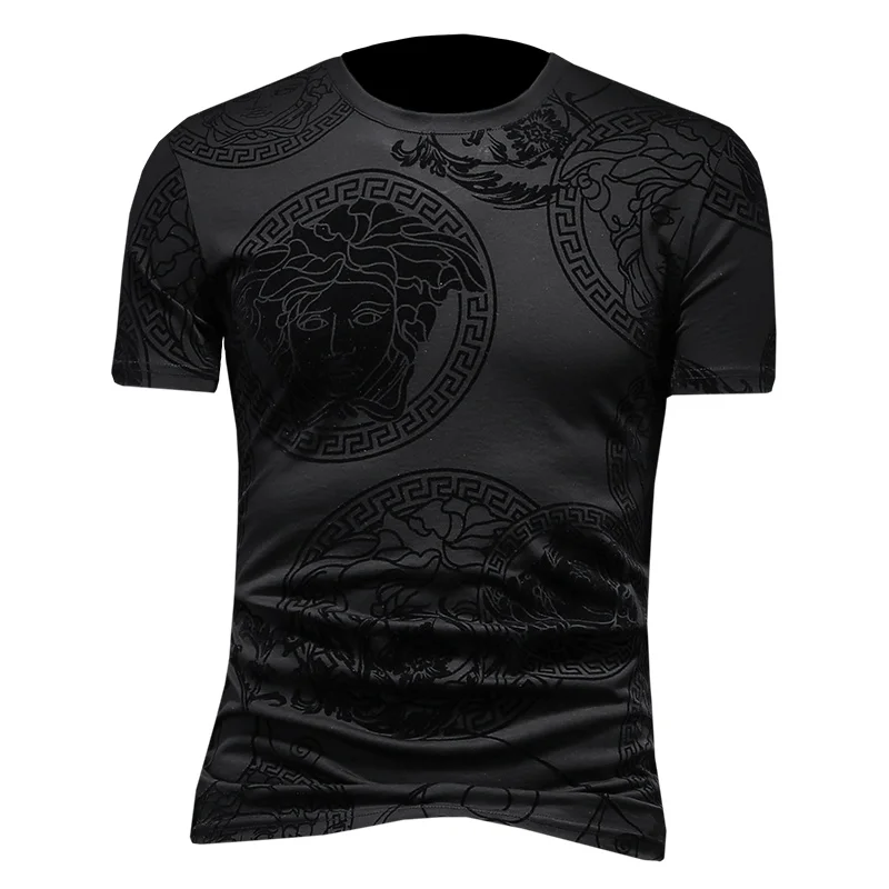 

New men t shirt Mercerized cotton Flocking process t-shirts Breathable t-shirt for men style