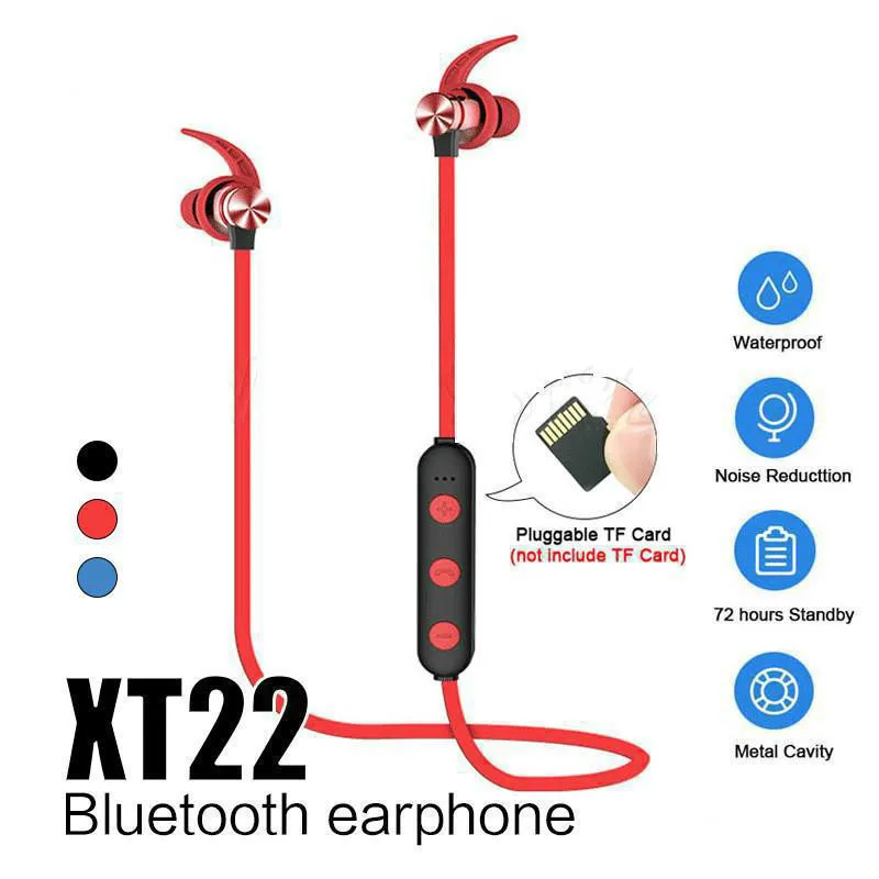 

XT22 Sports Wireless Communication Earphones Magnetic Attraction Headset 3D Stereo Bass Neckband Headphone Support Mic TF Card