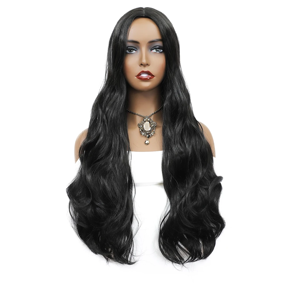

Черный длинный волнистый парик, парики из синтетических волос для черных женщин, натуральные парики средней длины, устойчивые волосы