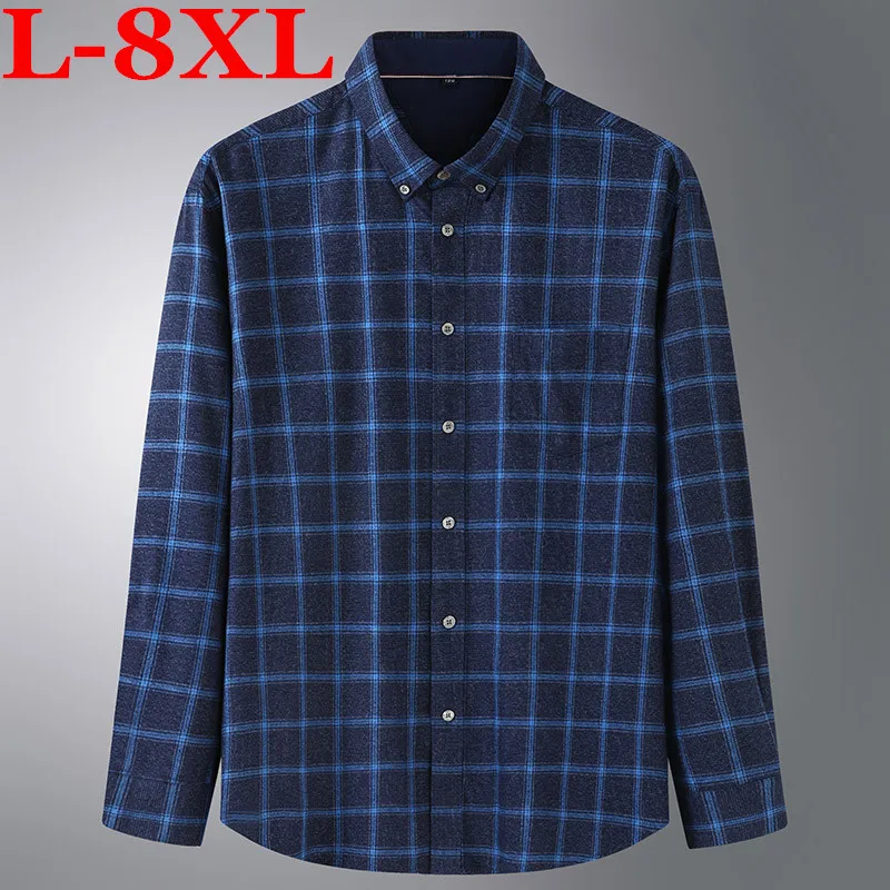 

New plus size 8XL Brand Plaid Men Casual Long Sleeve High Cotton Fashion Male Shirt Chemise Homme Camisa Social Masculina