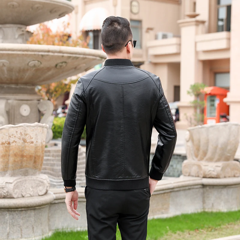 Мужская кожаная куртка приталенный воротник в Корейском стиле из искусственной