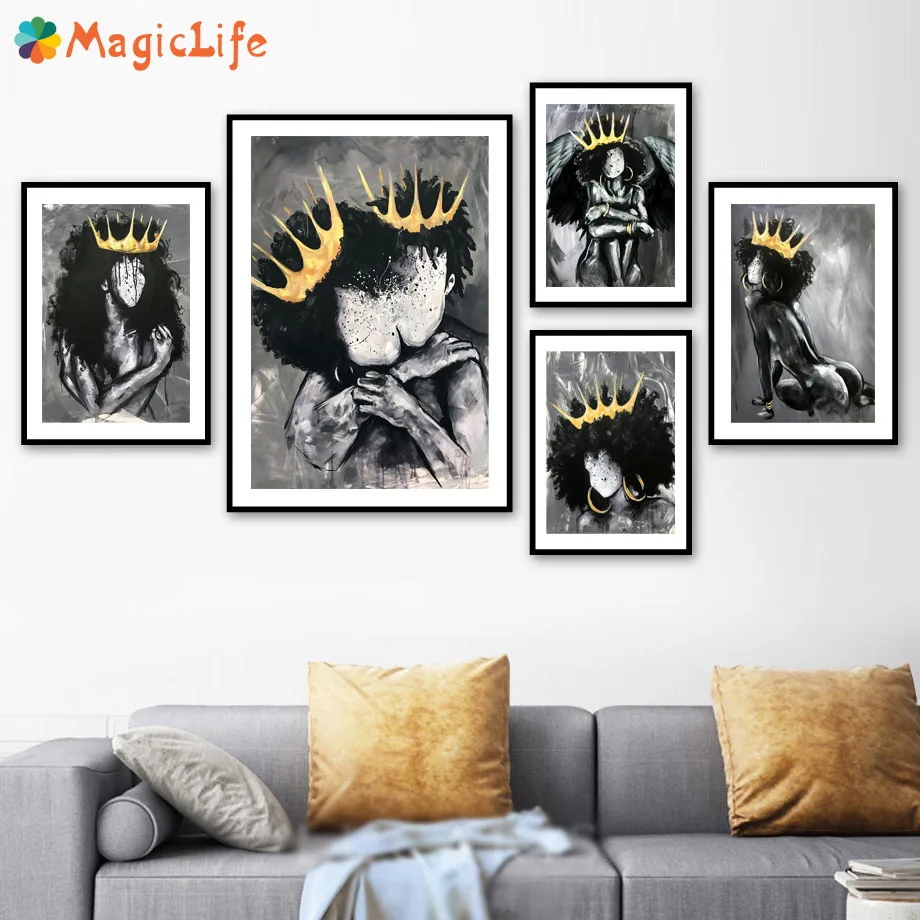 Поппинг королева черный Девочка Мальчик Поп Арт холст картина постер настенные