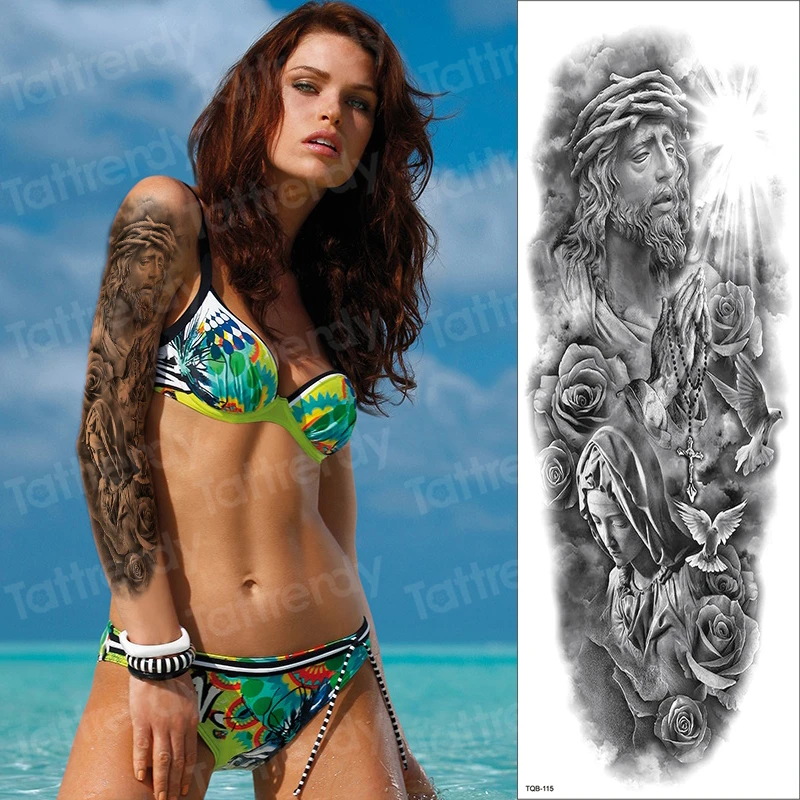 

waterproof temporary arm sleeve tattoo black large gothic tattoo vintage death skull robot machine sexy body art sticker tattoo