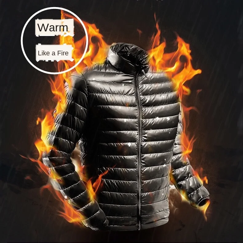 Autumn Winter Down Jacket Men Casual Stand Collar Ultra Light Parka Coat Portable Outwear Windproof White Duck Down Jacket 4XL