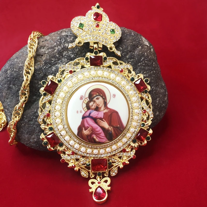 Orthodox Religious Jesus crucifix pendants Pectoral Cross rhinestones cross chain gold religious Jewelry pastor Prayer items | Дом и сад