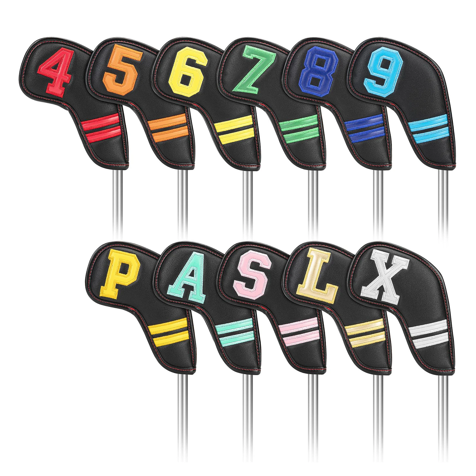 

11pcs Colorful Number Golf Iron Head Covers Iron Headovers Wedges Covers 4-9 ASPLX with Black Color