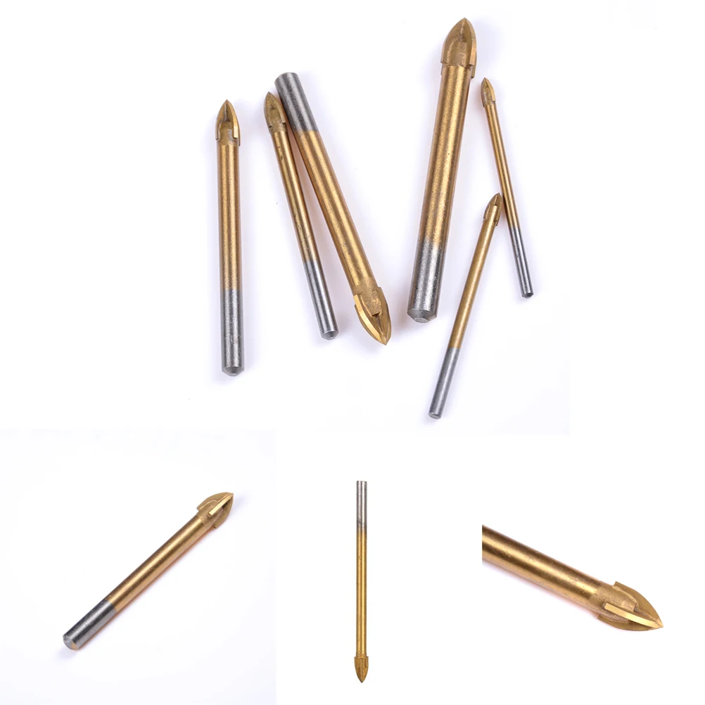 

1Pc Titanium Coated Glass Drill Bits Set Cutting Edges Cross Spear Head Drill with Hex Shank for Ceramic Tile Marble Mirror