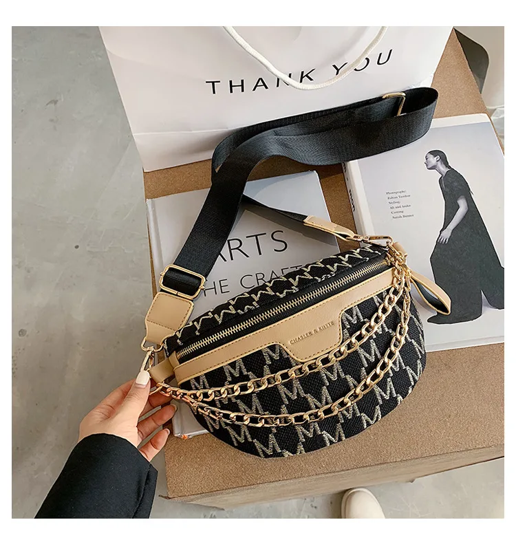 

Solid Color Chain Small Fanny Packs For Women 2021 Winter Fashion Waist Packs Female Phone Purses Ladies Chest Bags