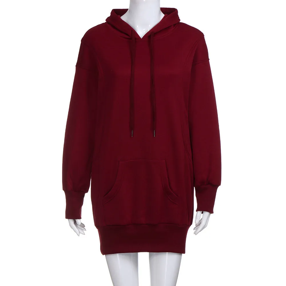 Модные женские толстовки большого размера 2019 зимняя теплая однотонная одежда