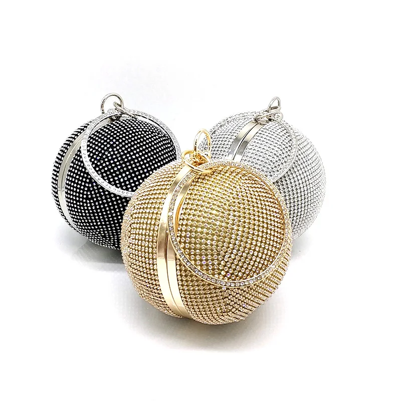 

Luxury Women Evening Party Bag Bridal Wedding Purses Diamonds Designer Round Ball Bag Messenger Bag Fashion Crystal Shoulder Bag