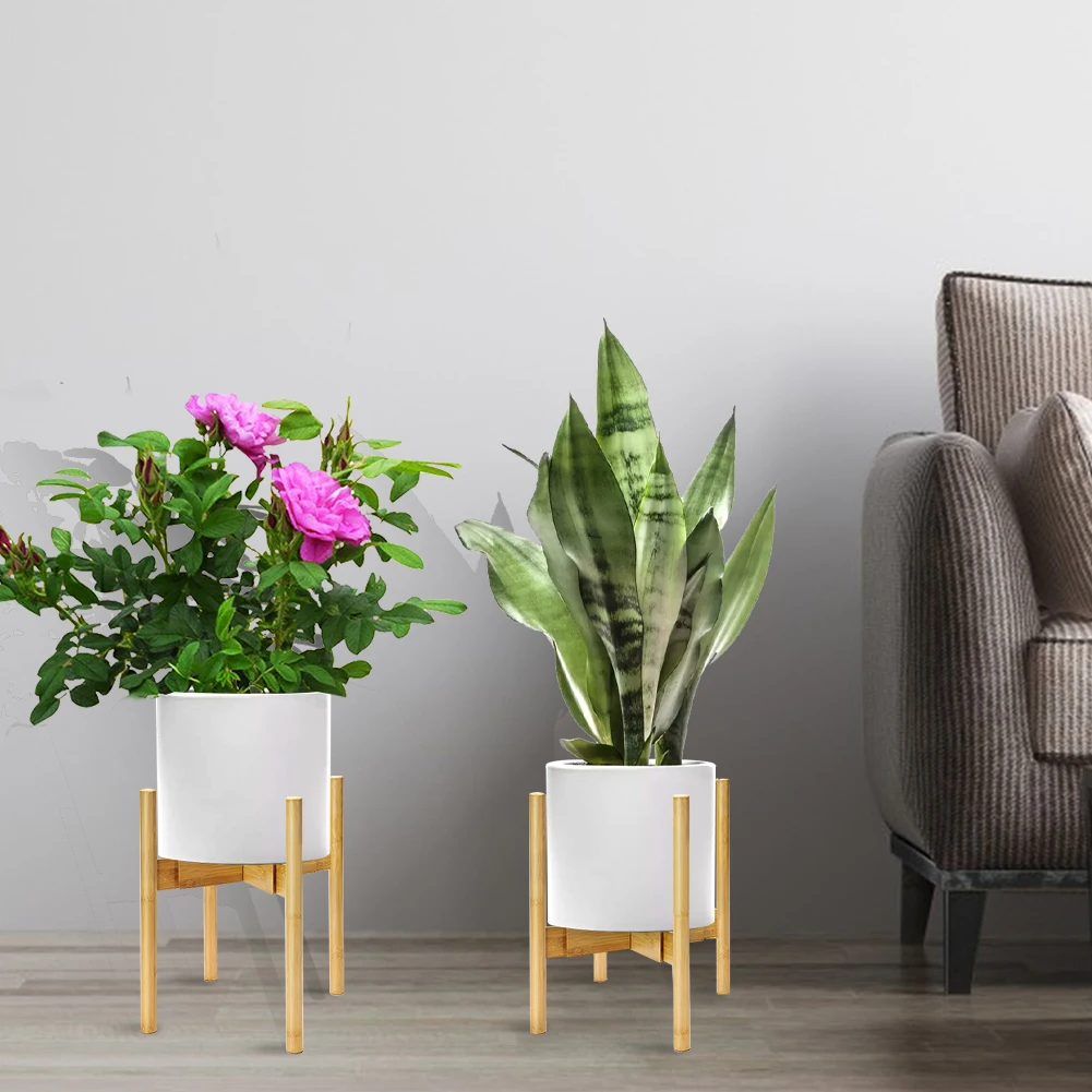 Регулируемые большие бамбуковые растения горшок подставка для растений Дисплей