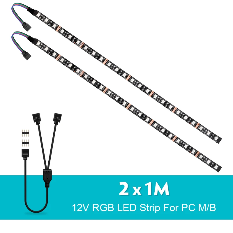 2 x 1M 12 В RGB 4pin PC материнская плата Светодиодная лента светильник 5050 RGB для ПК чехол для компьютера декор, RGB материнская плата панель управления Изменение цвета - Испускаемый цвет: 2 x 1M