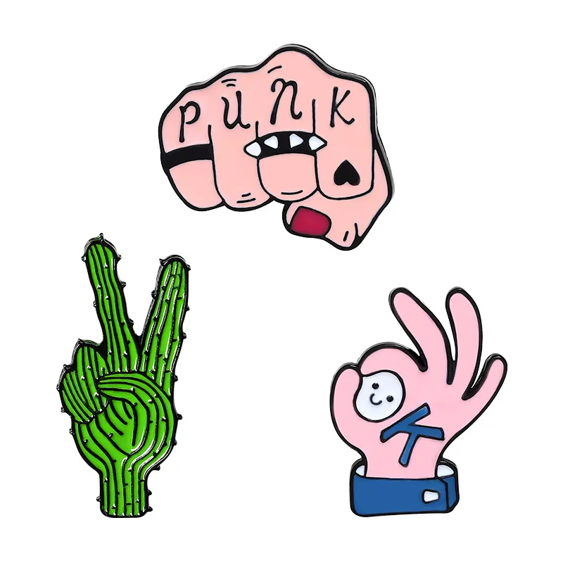 

Creative gesture modeling enamel pins fist OK cactus DIY clothes accessories to send friends brooch badges