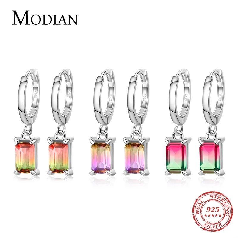 

Modian 3 Color Silver Candy Tourmaline Drop Earrings 100% 925 Sterling Silver Rectangle Dangle Earring For Women Fine Jewelry