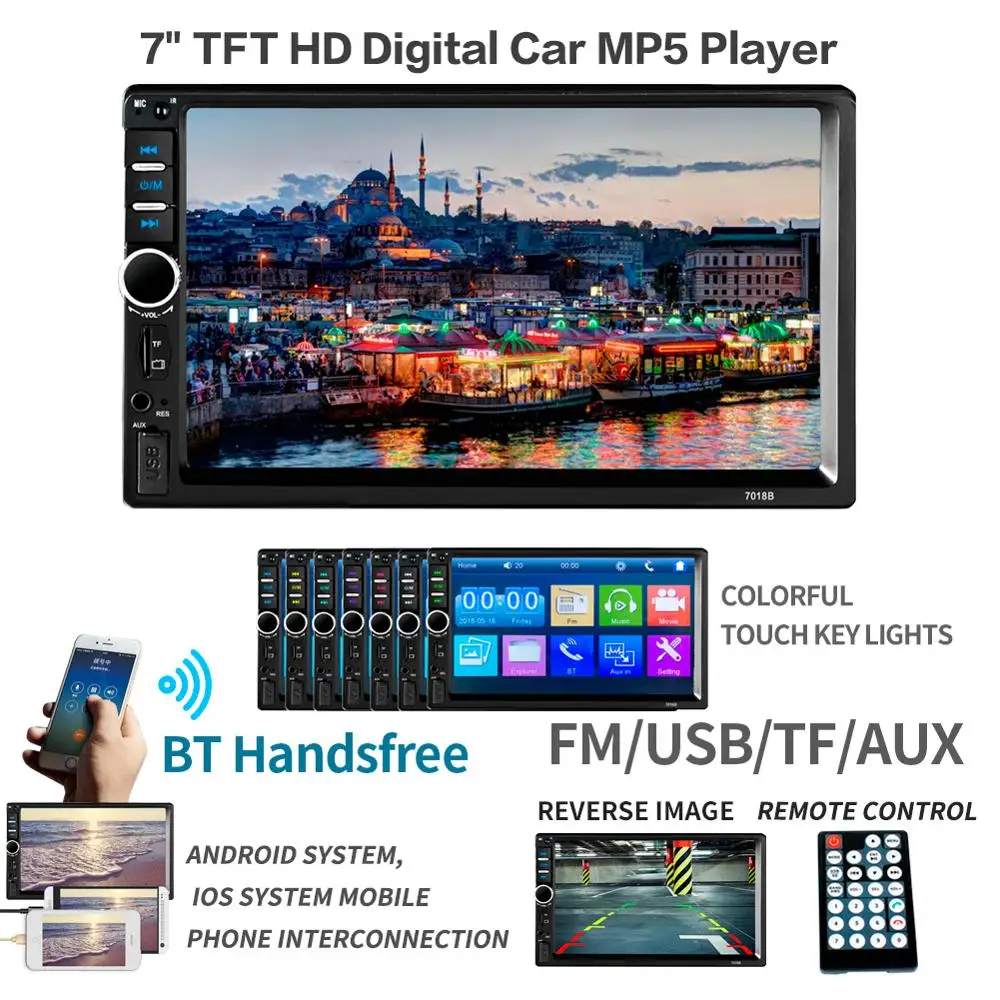 

2 din Car Multimedia Player GPS Navigation with Map 7 inch HD Touch Screen Bluetooth Radio MP3 MP5 7018G Radios(Europe)