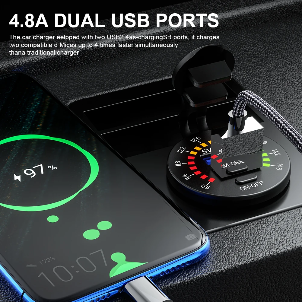 

Universal Car Fast Charger 4.8A USB 12V Charger Adapter QC3.0 Dual USB with LED Voltmeter Waterproof for Phone GPS Fast delivery