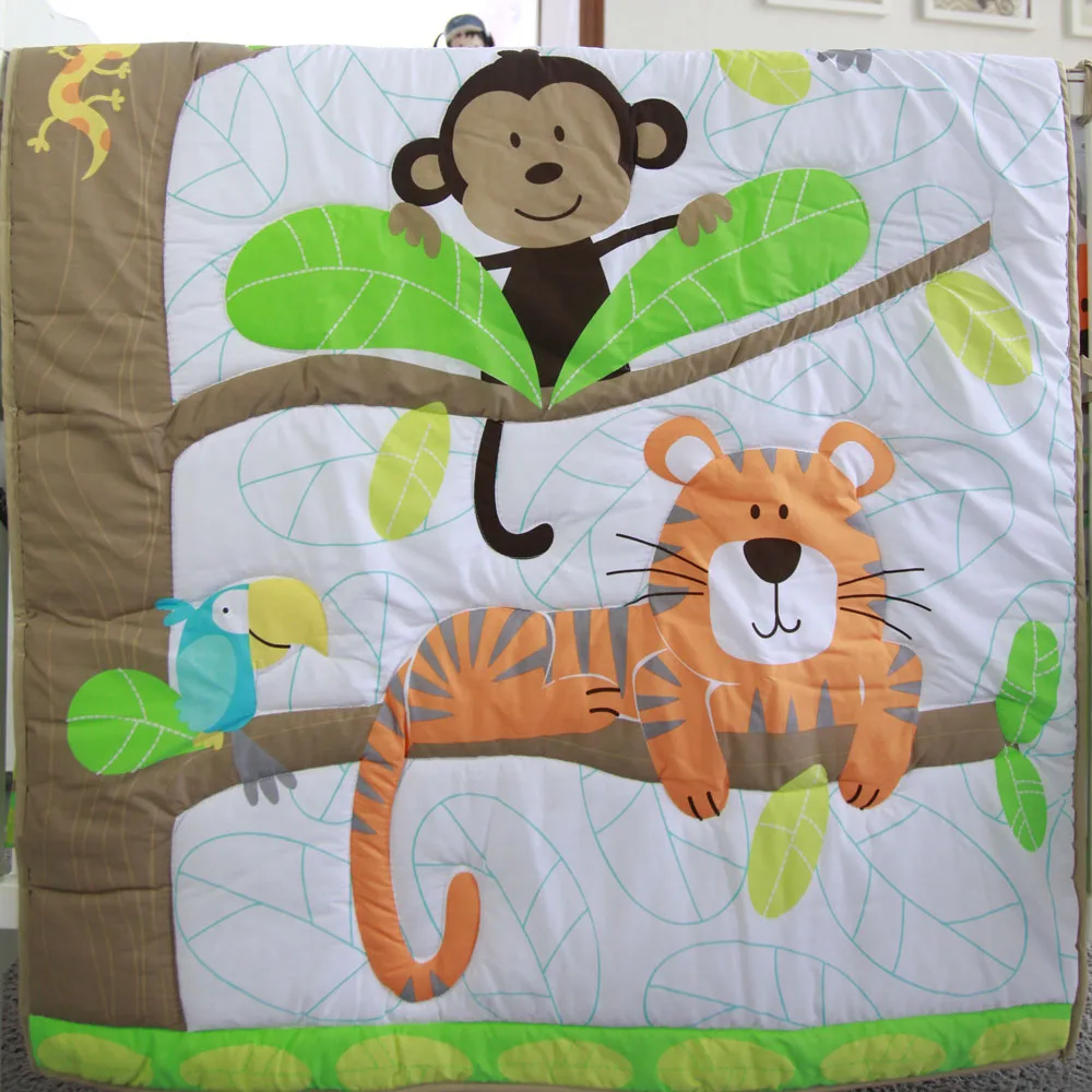 8pcs Baby Bedding Set for Boys Green Jungle Monkey -comforter crib sheet skirt bumpers and nappy stacker 2020 New design | Мать и ребенок
