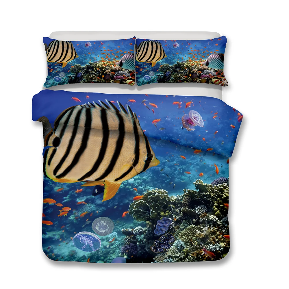 : Популярные Новые морские черепахи 3D комплекты постельного белья синий желтый