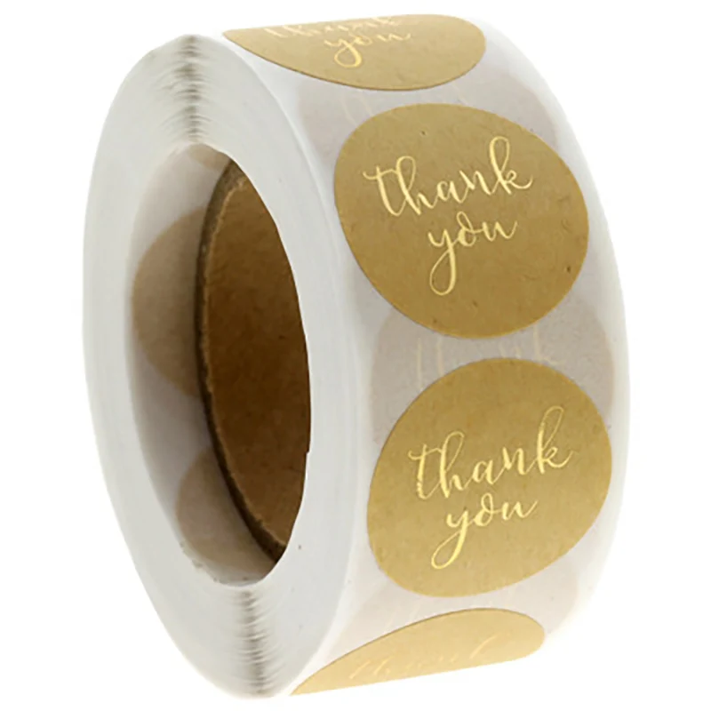 

500pcs Round Labels Kraft Paper Thank You Sticker Dragees Candy Bag Flower Gift Box Cake Boxes and Packaging Wedding Stickers