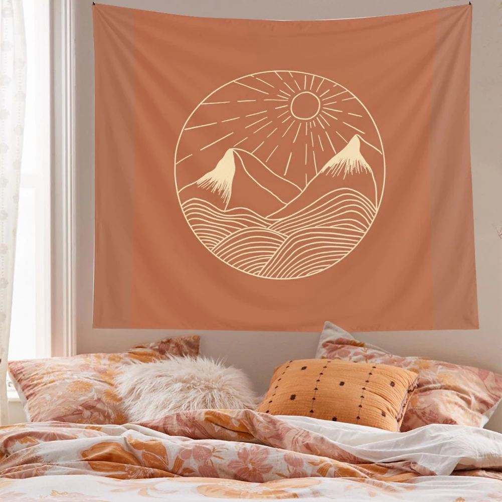 

Psychedelic Sunset Tapestry Wall Hanging Sun Moon Abstract Mountains Art Living Room Dorm Room Home Decor Tablecloth Tapestries