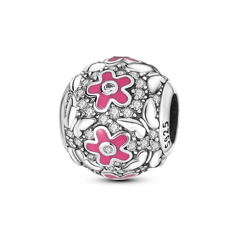 

100%925 silver prata pendant pavé butterfly daisy beading suitable for original Pandora bracelet ladies exquisite DIY jewelry