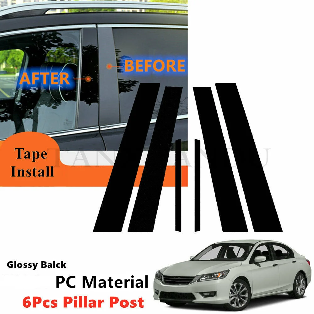 

Decal Cover PC 6pcs Set Fit For Honda Accord Sedan 2013-2017 Side Door Window Trim Applique Piano Black Cover Pillar Posts