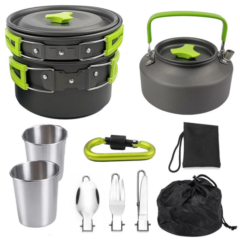 

2-3 Person Outdoor Camping Hiking Picnic Pot Set Portable Tableware Mess Cooking Kit Camping Cookware