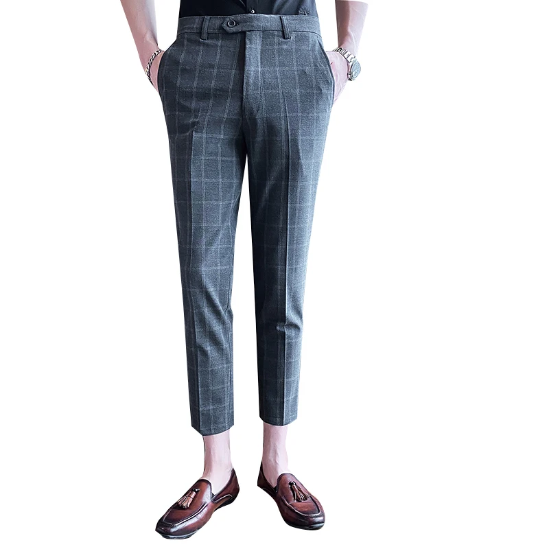 

Summer Classic Plaid Dress Pants Men Formal Business Office Social Work Suit Pants Casual Slim Fit Pencil Trousers Costume Homme