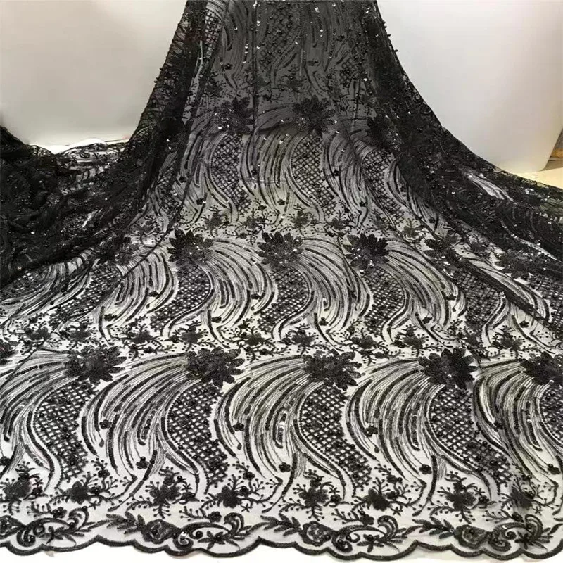 

NaXiu African Sequins/Beads Lace Fabric 2020 High Quality Lace Material French Nigerian Tulle Lace Fabrics For Wedding Dress