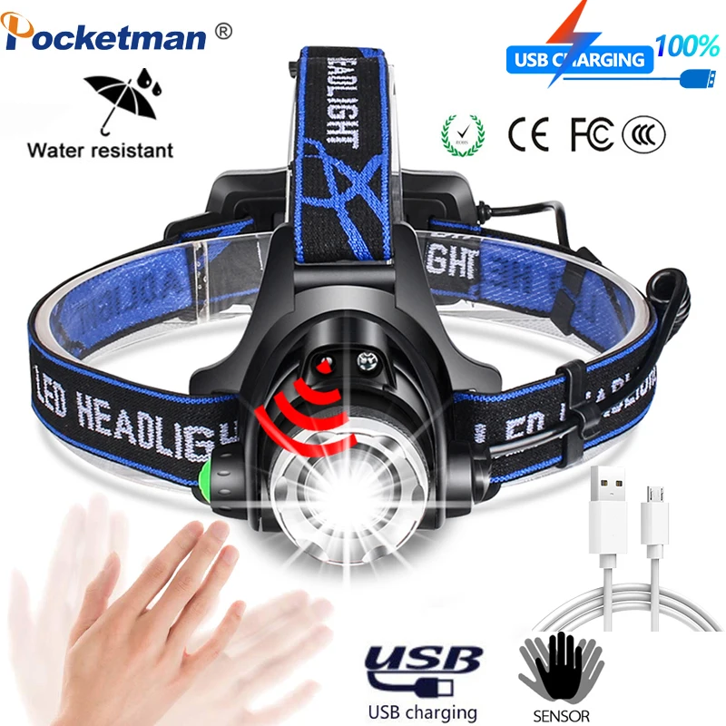 

70000LM LED Sensor Headlamp Body Motion T6/L2/V6 Zoomable Led Head lamp Flashlight Torch Headlight Lantern light for Camping