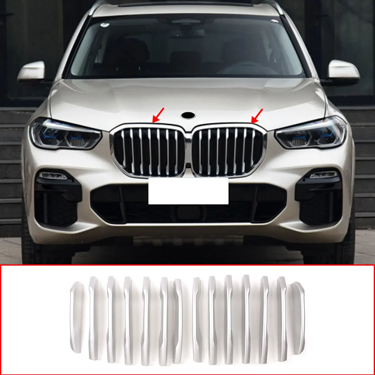 14 pcs ABS Front Grill Decoration Strips Trim For BMW X5 G05 2019 Car Accessories