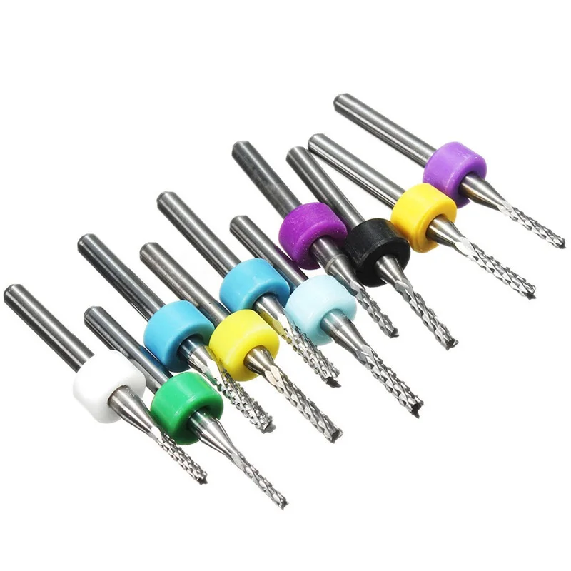 10PCS PCB Milling Cutter Engraving Tools Fish Tail Corn Tungsten Carbide Mini End Mill 0.6/0.7/0.8/3.175mm | Инструменты