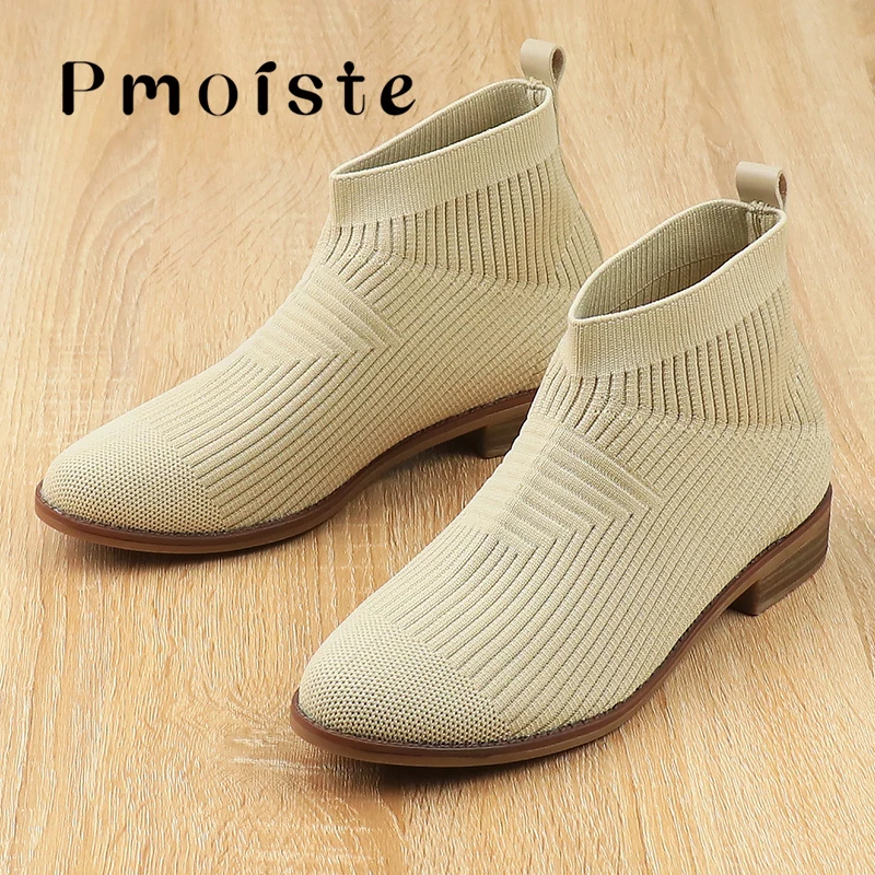 

Autumn Winter women boots Slip On Knitted Sock shoes Ladies Stretch Ankle boots for women Black Short Boots Women botas de mujer