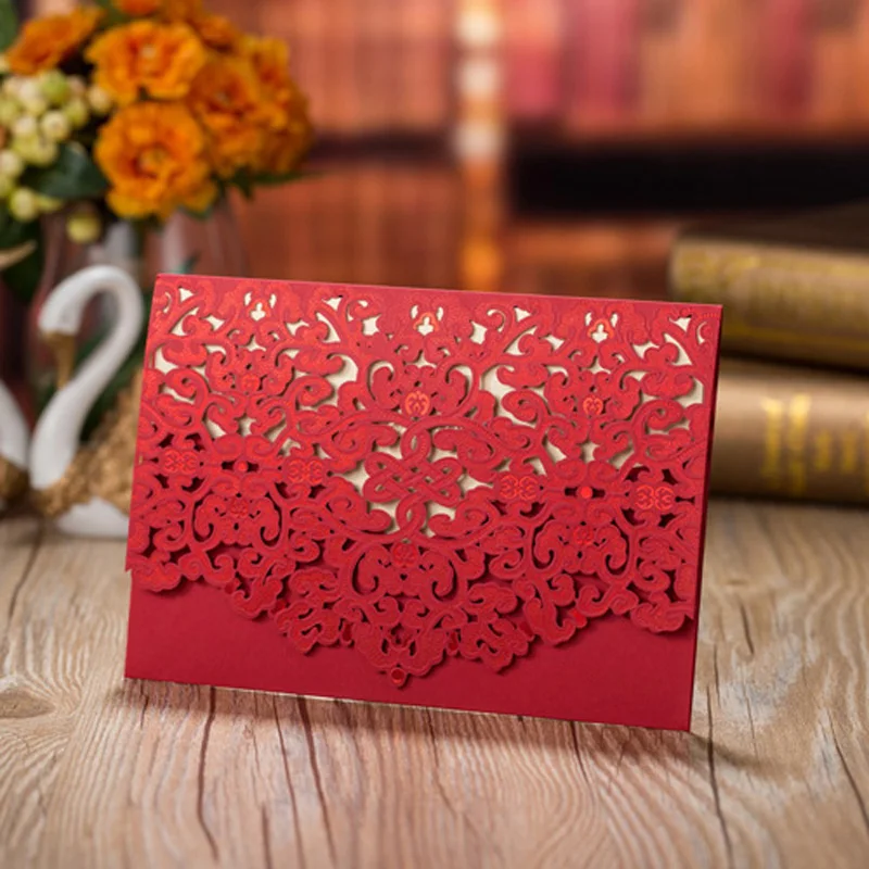 50pcs Blue Gold White Red Elegant Laser Cut Luxury Flora Wedding Invitations Card Lace Favor Free Print Party Decoration | Дом и сад