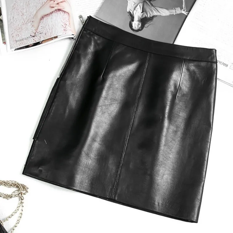 Брендовая женская Роскошная юбка из натуральной кожи тонкая овчины юбки новые