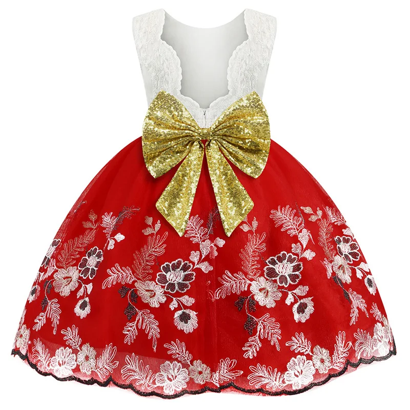 New Festival Party sequins bow dress for baby and girl's first birthday party Flower Girl Wedding Bridesmaid lace | Свадьбы и