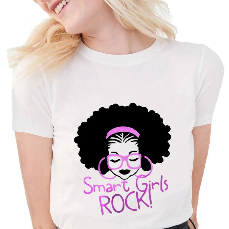 

Summer Funny Smart Girls Rock T-Shirt Women Cool Letter Printed T shirt Soft Short Sleeve White Tops S1643