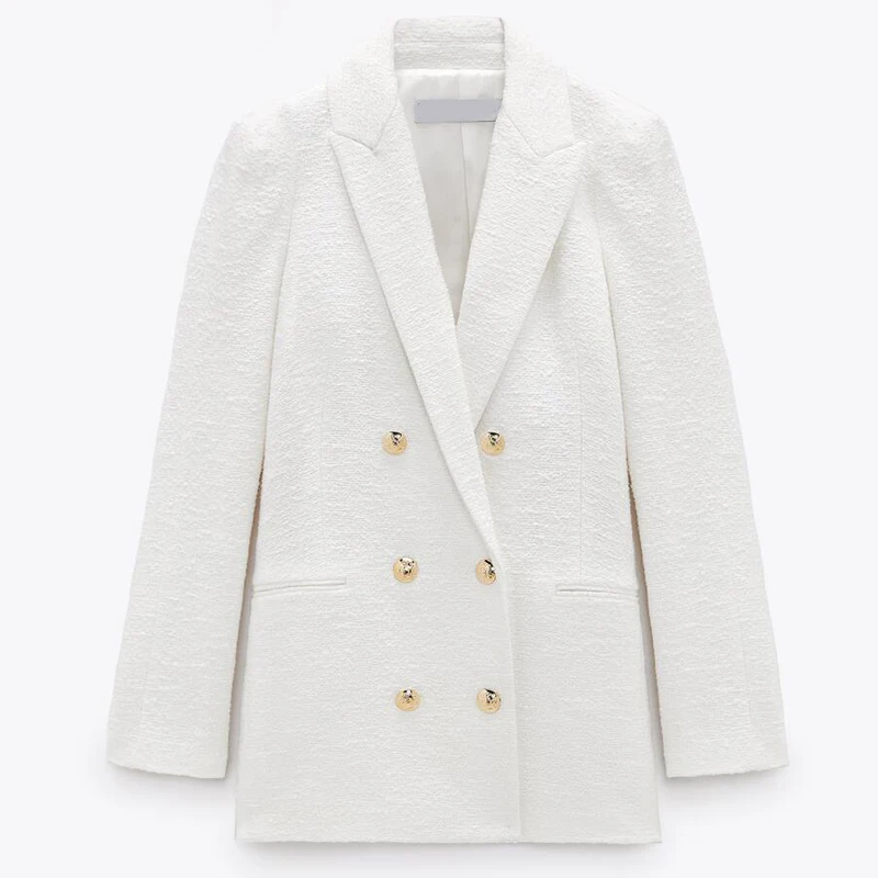 

2021 Spring Autumn Women Fashion White Pink Tweed Blazers And Jackets Chic Button Office Suit Coat Ladies Elegant Outwear