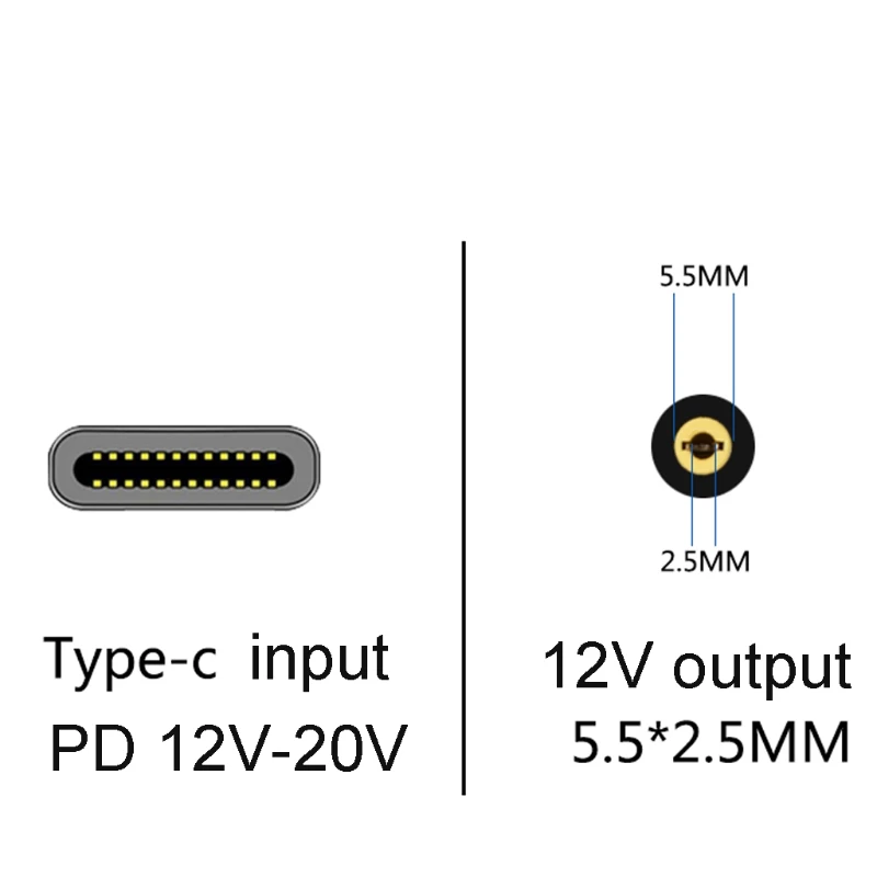 Универсальный кабель-преобразователь USB C Type-C PD на 12 В для вентиляторной