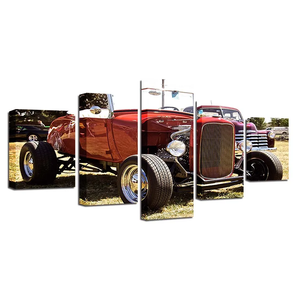 

Modular Picture Cuadros Home Decoration Canvas Framework 5 Panel Red Car Art Framework Wall For Living Room Modern Painting