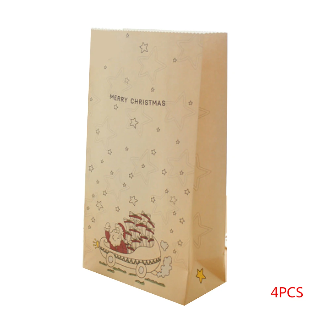 

4pcs/Set Kraft Paper Bag Christmas Bags Treat Kids Or Guests Gift Bag Candy Packing Novel Decoration Merry Xmas Gift Packaging