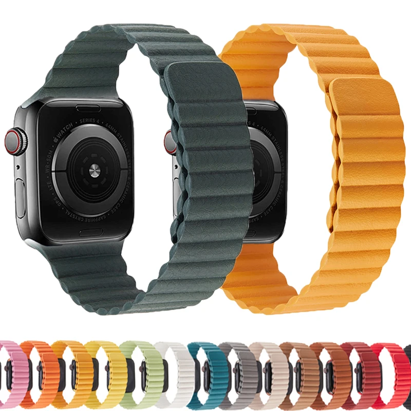 

Ремешок кожаный магнитный для Apple Watch band 40 мм 44 мм 38 мм 42 мм