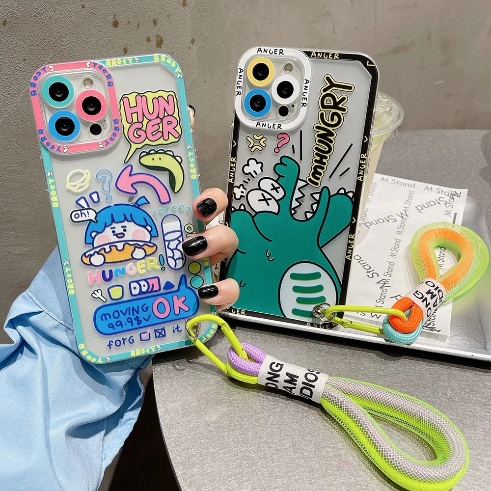 

Cute Cartoon Animal Graffiti label Bracelet Phone Case For iPhone 13 Pro Max 12Pro 11 Xs Max Xr 7 8 Plus SE Cases Soft TPU Cover