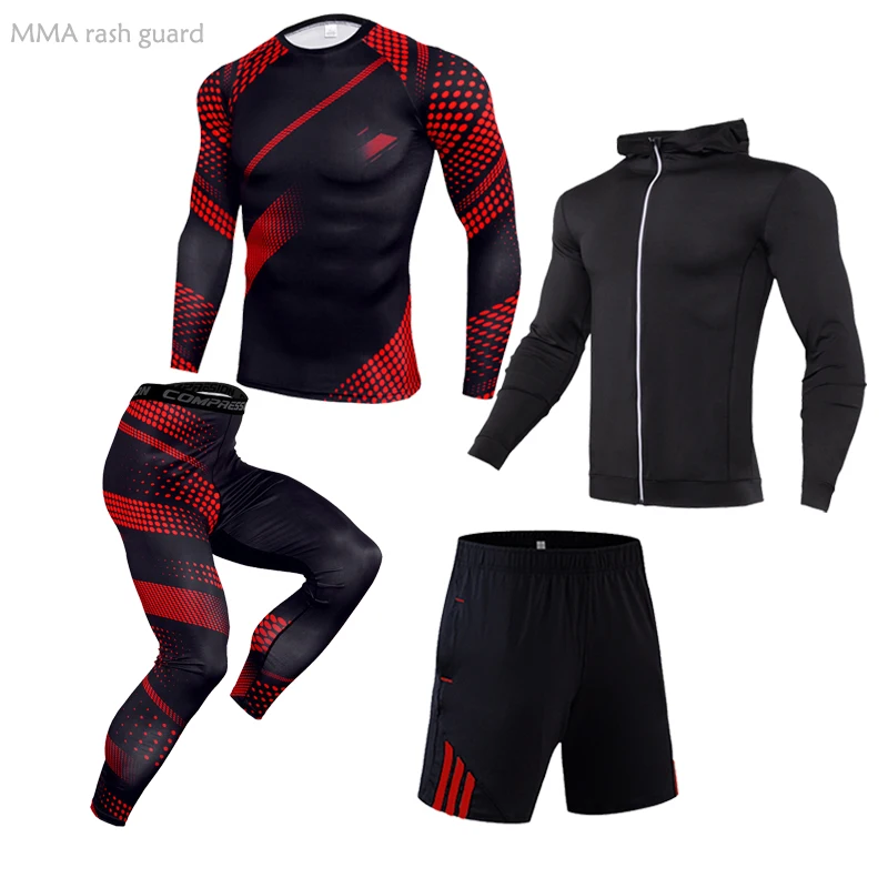 

High Quality Men's Winter Sports Suits Training Pants Bodybuilding T-Shirt Compression Basketball Leggings T-shirt Running 4-pc