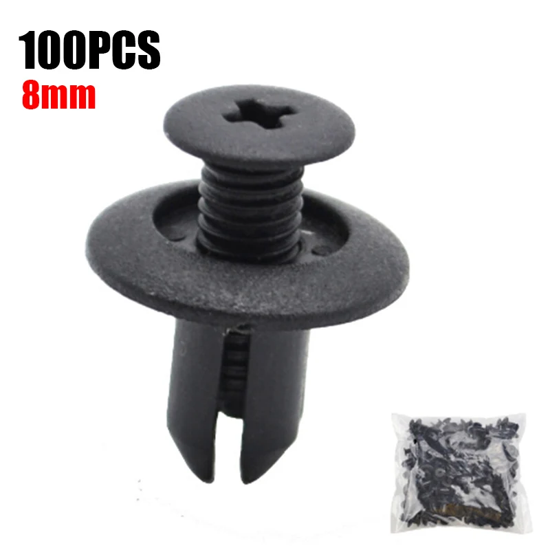 

100pcs Fastener clips 8mm Hole Door Rivet Plastic Cars Lined Cover Push pins Accessory Bumpers Trims Fender Replacement Black