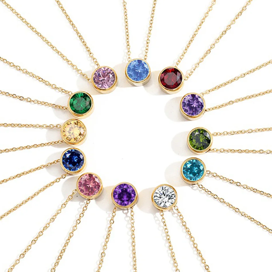 

Minar Unique Design Rainbow CZ Zircon Pendant Necklace for Women Gold Color Circle Chain Stainless Steel Chokers Necklaces Gifts
