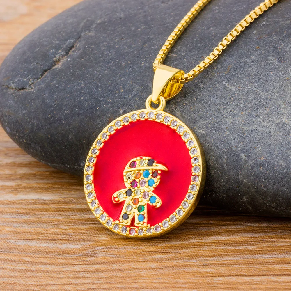 

AIBEF 3 Colors Cute Boy Choker Crystal Necklace Pendants Neck Zircon Rhinestone Women Jewelry Gold Copper Chain For Lady Collar