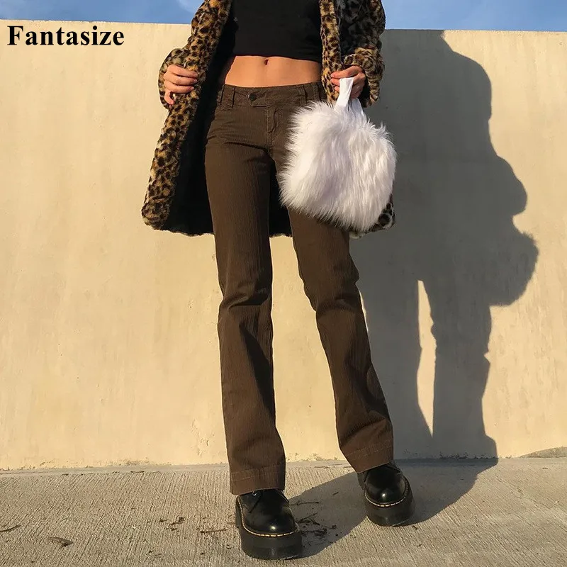 

Fantasize Women's jeans woman high waist brown Pants Jeans Women's pants Jean women clothing streetwear Woman trousers