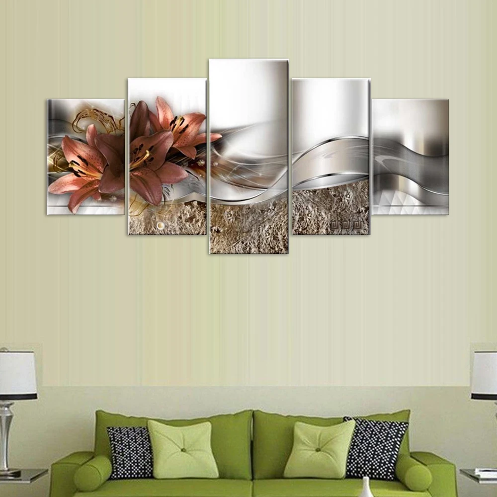 

5Pcs Modern Wall Art Canvas Painting Segmentation Flowers Posters Abstract Wall Picture Living Room Home Decoration Mural